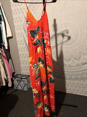 Old Navy Red Tropical Floral Maxi Dress